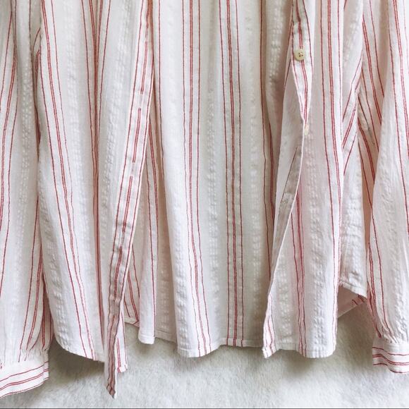 LOFT Red & White Striped Long Sleeve Button Shirt - Picture 7 of 8